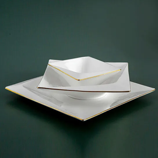 Jumbo Fold Gold 58 Parça 12 Kişilik Kare Yemek Takımı