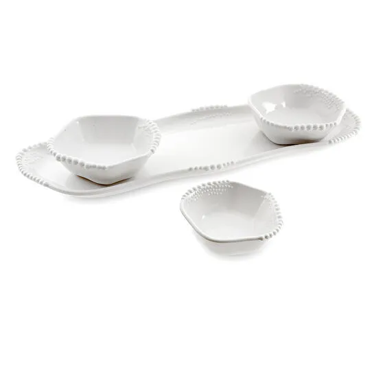 Jumbo Maris Melamin 4'lü Beyaz Tepsili Kase Seti