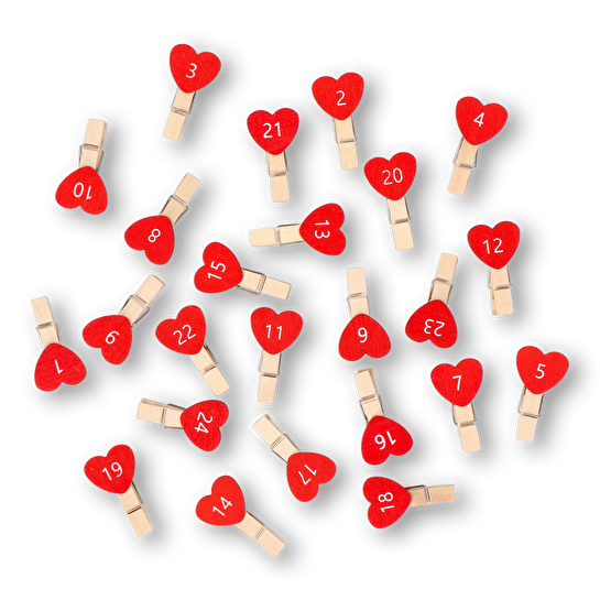 Flying Tiger Copenhagen 24'lü Kırmızı Kalpli Ahşap Mini Mandal Seti