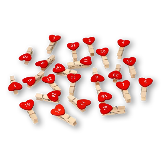 Flying Tiger Copenhagen 24'lü Kırmızı Kalpli Ahşap Mini Mandal Seti