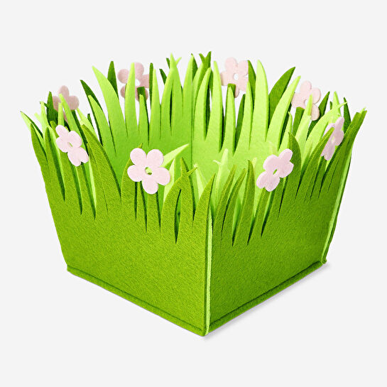 Flying Tiger Copenhagen Pembe Çiçekli Yeşil Büyük Keçe Sepet