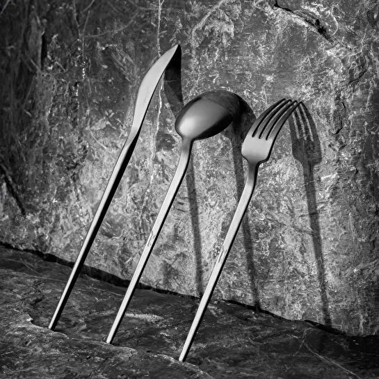 Jumbo 4400 Fallen 84 Parça 12 Kişilik Titanyum Siyah Çatal Kaşık Bıçak Seti