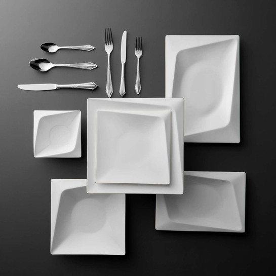 Jumbo Fold Platin 58 Parça 12 Kişilik Kare Yemek Takımı