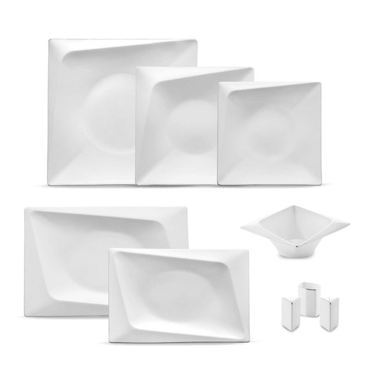Jumbo Fold Platin 58 Parça 12 Kişilik Kare Yemek Takımı