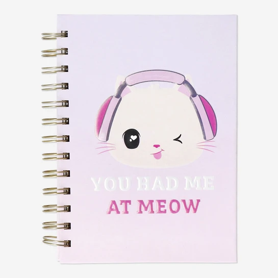 Flying Tiger Copenhagen Kedi Desenli Pembe Spiralli Kalemli Defter
