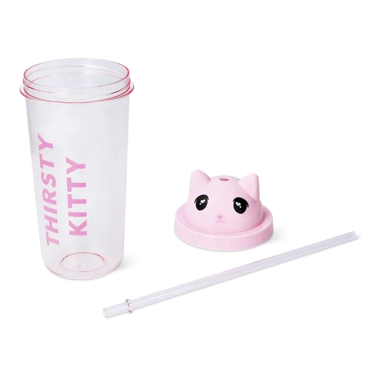 Flying Tiger Copenhagen Pipetli Kedi Detaylı Pembe Bardak