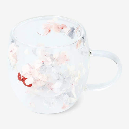 Flying Tiger Copenhagen Kurutulmuş Çiçek Detaylı Çift Cidarlı Cam Kupa 230 ml