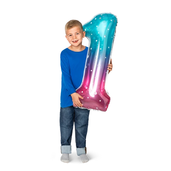 Flying Tiger Copenhagen Büyük Pembe Mavi Parlak 1 Numaralı Folyo Balon