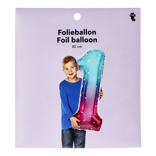 Flying Tiger Copenhagen Büyük Pembe Mavi Parlak 1 Numaralı Folyo Balon