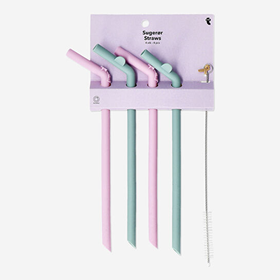 Flying Tiger Copenhagen 4'lü Pembe Yeşil Silikon Pipet