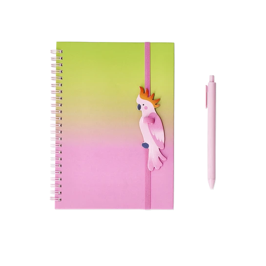 Flying Tiger Copenhagen Kuş Detaylı Kalem Tutuculu Spiralli Pembe Defter