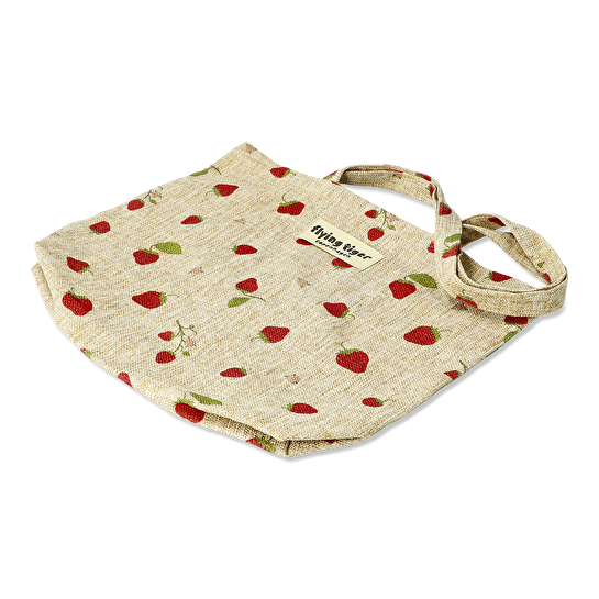Flying Tiger Copenhagen Çilek Desenli Rustik Bez Çanta