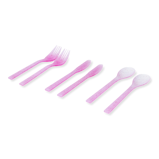 Flying Tiger Copenhagen 6'lı Pembe Plastik Çatal Kaşık Bıçak Seti