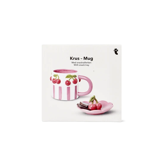 Flying Tiger Copenhagen Kiraz Desenli Pembe Kapaklı Seramik Kupa