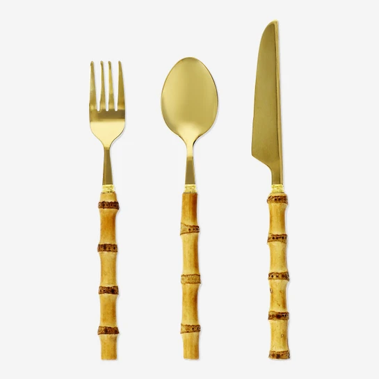 Flying Tiger Copenhagen 3 Parça Gold Bambu Saplı Çatal Kaşık Bıçak Seti