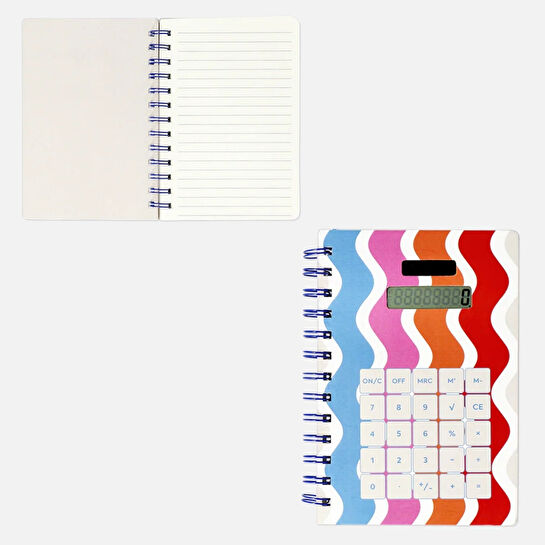Flying Tiger Copenhagen Hesap Makinesi Detaylı Çizgili Spiralli Defter