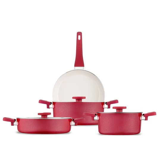 Jumbo Swiss Crystal Red 7 Parça Tencere Seti