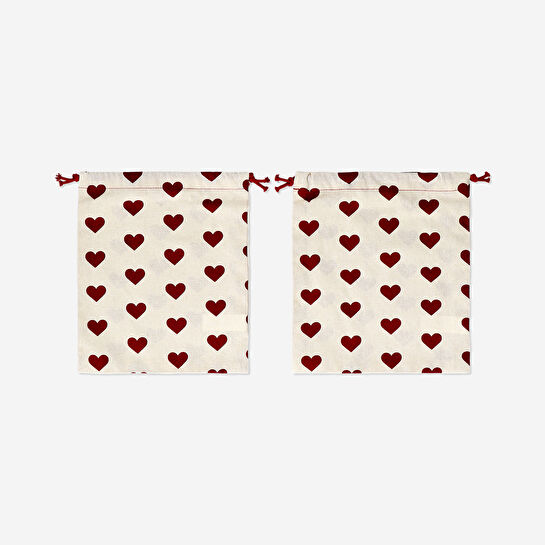 Flying Tiger Copenhagen 2'li Kırmızı Kalpli Kumaş Hediye Çantası