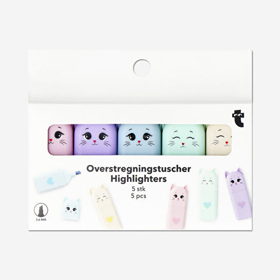 Flying Tiger Copenhagen 5'li Kedi Detaylı Mini Fosforlu Kalem