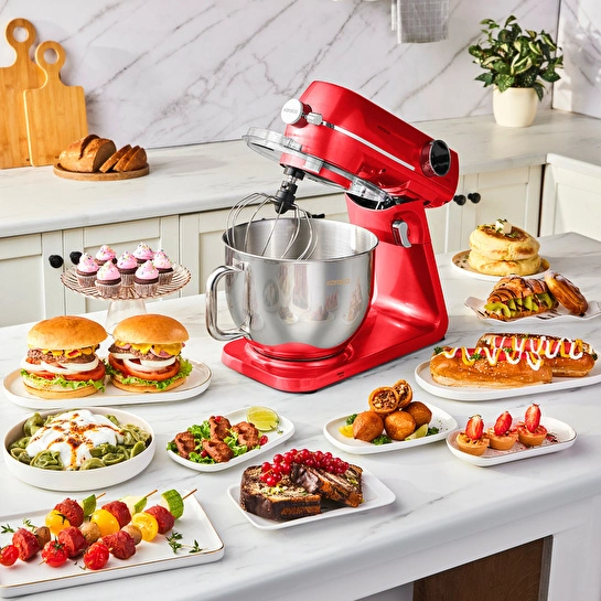 Karaca Multichef Artisan Digital Ekran Döküm Hamur Yoğurma Makinesi Kırmızı 1800W 7L