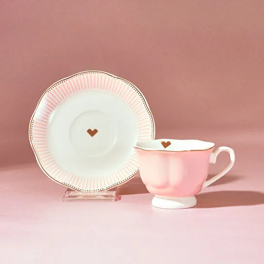 Karaca Piraye Kalp Figürlü Pembe 6 Kişilik Kahve Fincan Takımı 80 ml