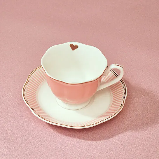 Karaca Piraye Kalp Figürlü Pembe 6 Kişilik Kahve Fincan Takımı 80 ml