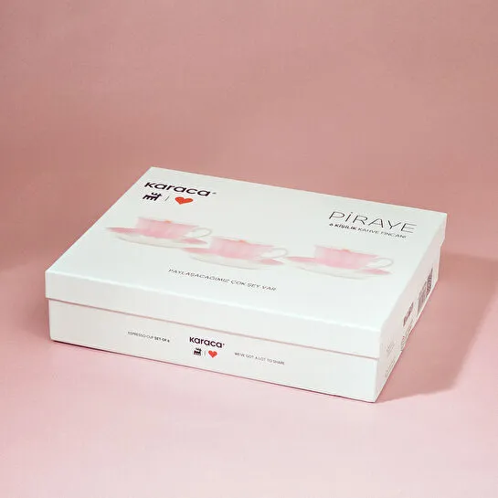 Karaca Piraye Kalp Figürlü Pembe 6 Kişilik Kahve Fincan Takımı 80 ml