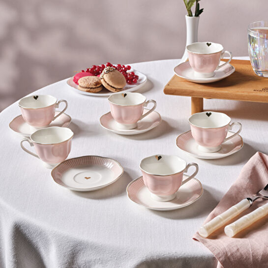 Karaca Piraye Pembe 6 Kişilik Kahve Fincan Takımı 80 ml