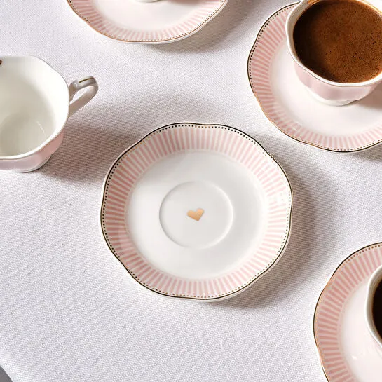 Karaca Piraye Pembe 6 Kişilik Kahve Fincan Takımı 80 ml