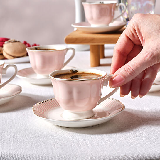 Karaca Piraye Pembe 6 Kişilik Kahve Fincan Takımı 80 ml