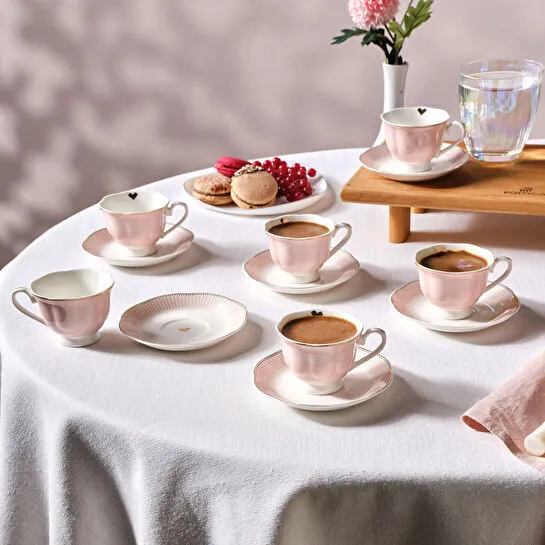 Karaca Piraye Pembe 6 Kişilik Kahve Fincan Takımı 80 ml