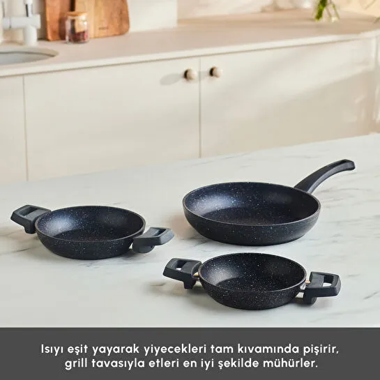 Karaca Biogranit Dide 3'lü Tava Sahan Seti Siyah