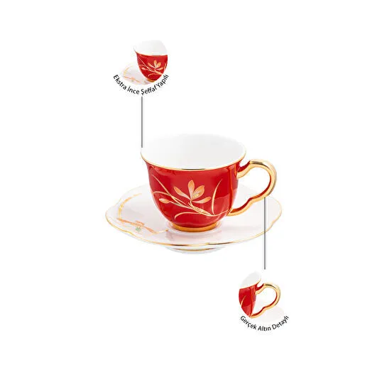İstanbul Porselen Berin 2 Kişilik Kahve Fincan Takımı Kırmızı 90 ml