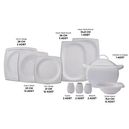 Emsan Zencerek Fine Bone 60 Parça 12 Kişilik Kare Yemek Takımı 