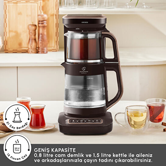 Karaca Çaysever Robotea Pro Connect 4 in 1 Konuşan Cam Çay Makinesi Walnut Brown