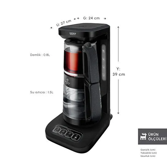 Karaca Çaysever Robotea Pro Connect 4 in 1 Konuşan Cam Çay Makinesi Graphite