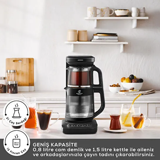 Karaca Çaysever Robotea Pro Connect 4 in 1 Konuşan Cam Çay Makinesi Graphite