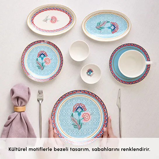 Karaca Forever Bone Spello 26 Parça 6 Kişilik Kahvaltı Takımı Blue
