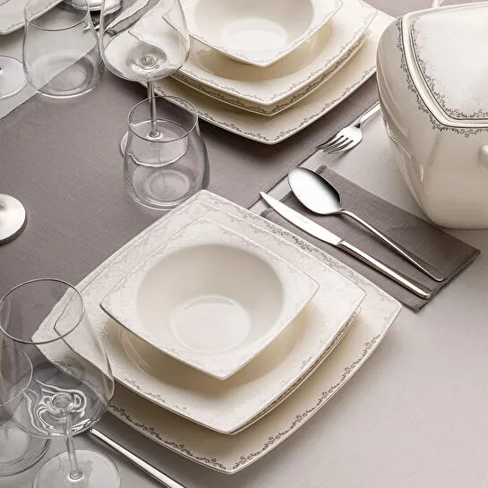 Emsan Fine Bone Yeni Lotus 61 Parça 12 Kişilik Kare Yemek Takımı