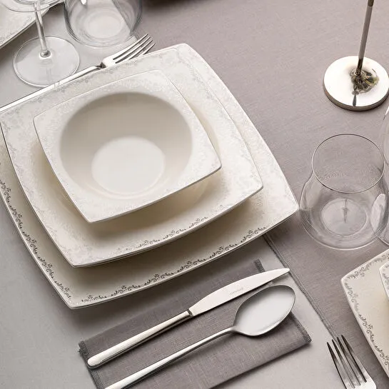 Emsan Fine Bone Yeni Lotus 61 Parça 12 Kişilik Kare Yemek Takımı