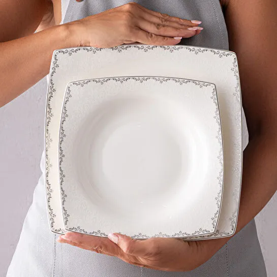 Emsan Fine Bone Yeni Lotus 61 Parça 12 Kişilik Kare Yemek Takımı