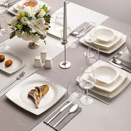 Emsan Fine Bone Yeni Lotus 61 Parça 12 Kişilik Kare Yemek Takımı