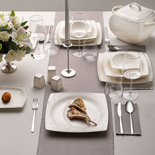 Emsan Fine Bone Yeni Lotus 61 Parça 12 Kişilik Kare Yemek Takımı