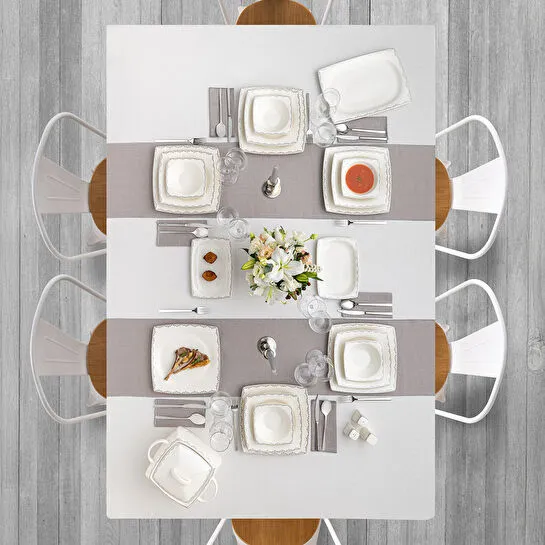 Emsan Fine Bone Yeni Lotus 61 Parça 12 Kişilik Kare Yemek Takımı