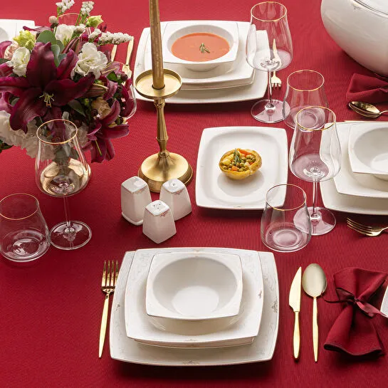 Emsan Fine Bone Estiva Gold 61 Parça 12 Kişilik Kare Yemek Takımı
