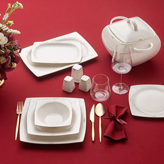 Emsan Fine Bone Estiva Gold 61 Parça 12 Kişilik Kare Yemek Takımı