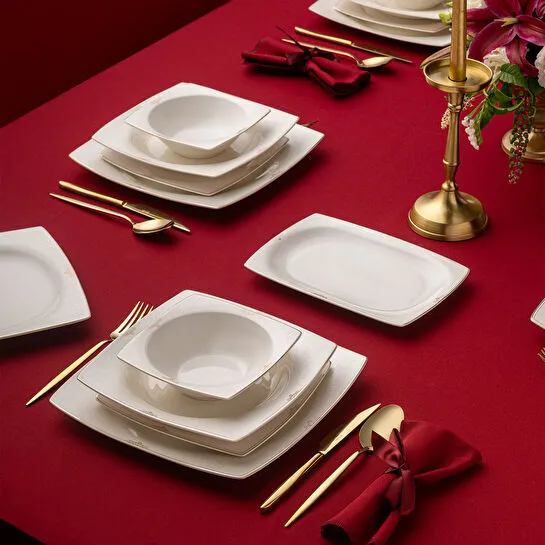 Emsan Fine Bone Estiva Gold 61 Parça 12 Kişilik Kare Yemek Takımı