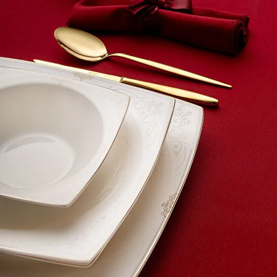 Emsan Fine Bone Estiva Gold 61 Parça 12 Kişilik Kare Yemek Takımı