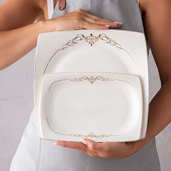 Emsan Lorella Fine Bone 61 Parça 12 Kişilik Kare Yemek Takımı Gold