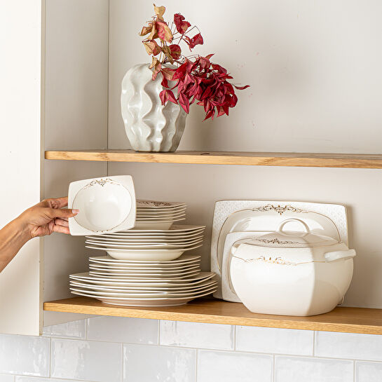 Emsan Lorella Fine Bone 61 Parça 12 Kişilik Kare Yemek Takımı Gold